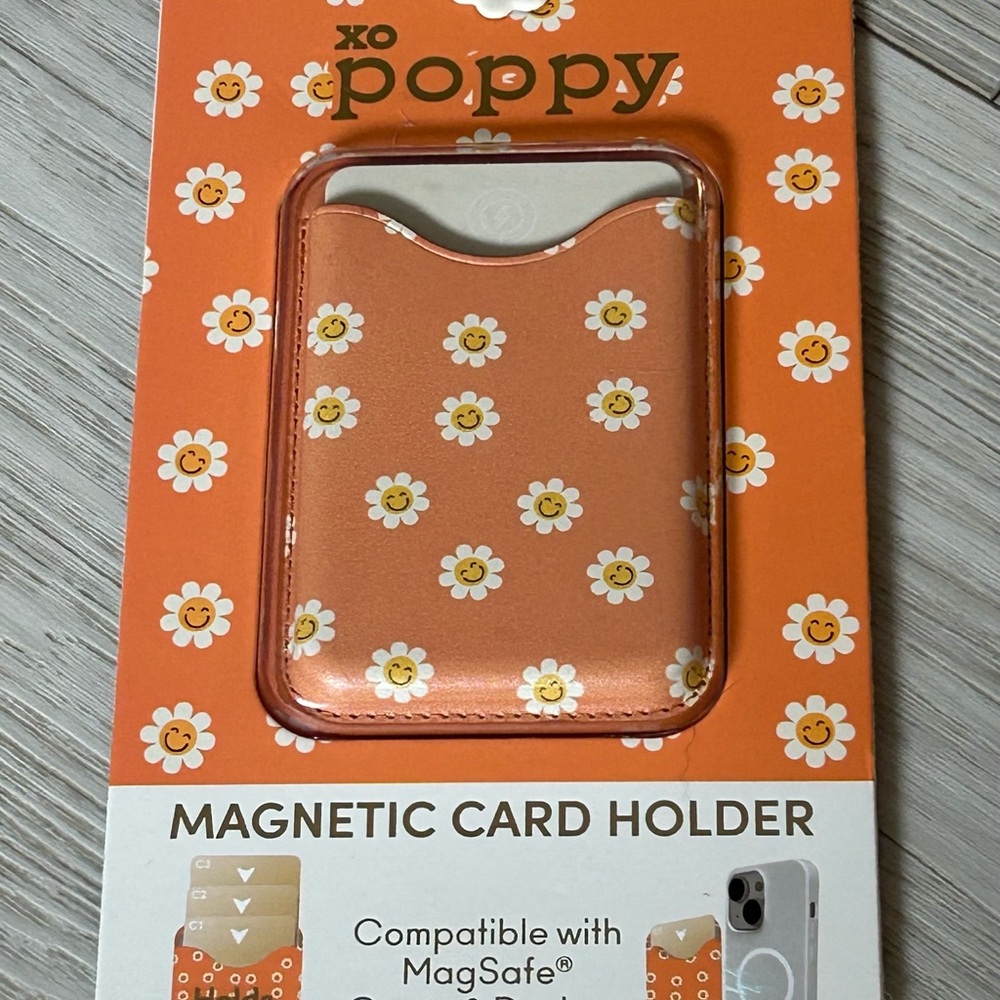 XO POPPY Orange Floral Magnetic Card Holder